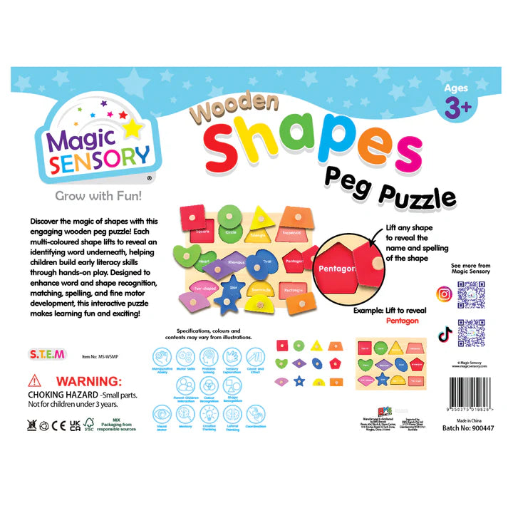 Magic Sensory Wooden Shapes Peg Puzzle