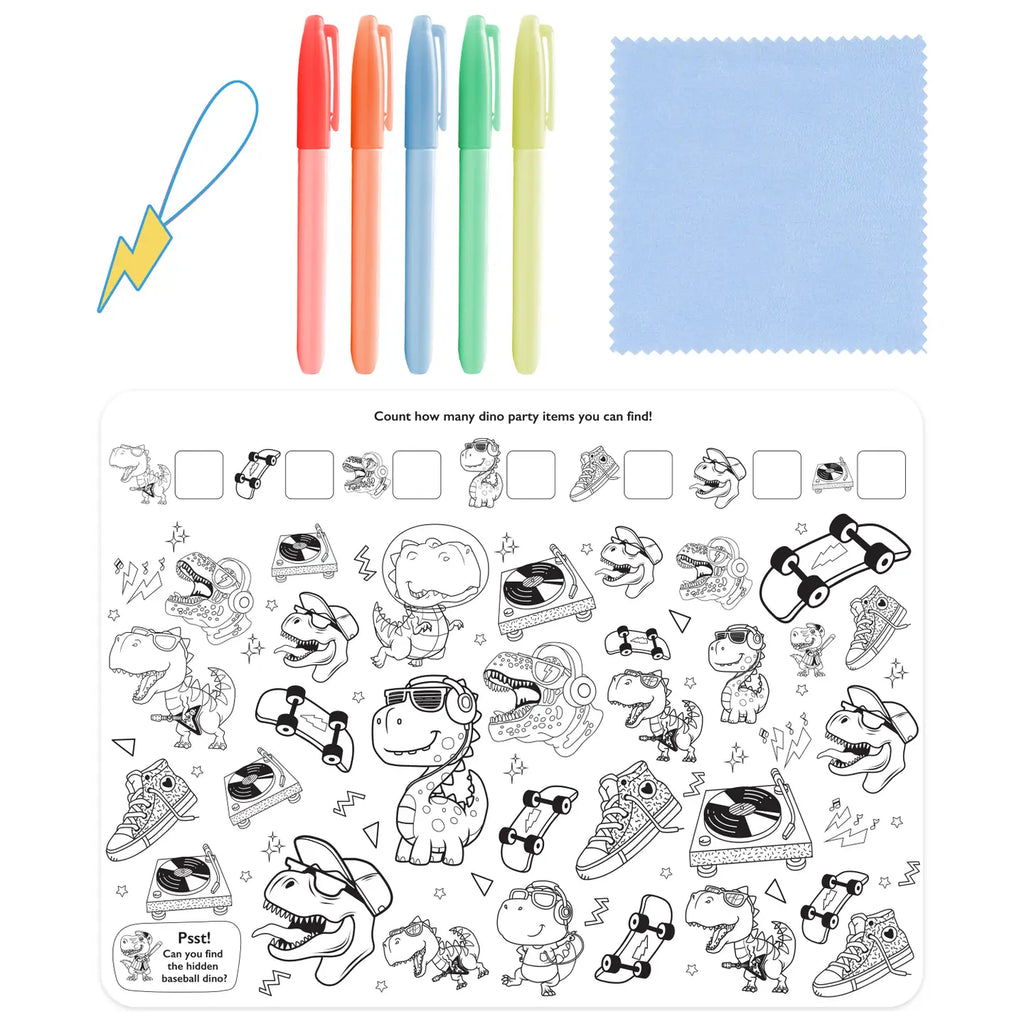 Jr Kaleidoscope Dino Party Silicone Games Mat
