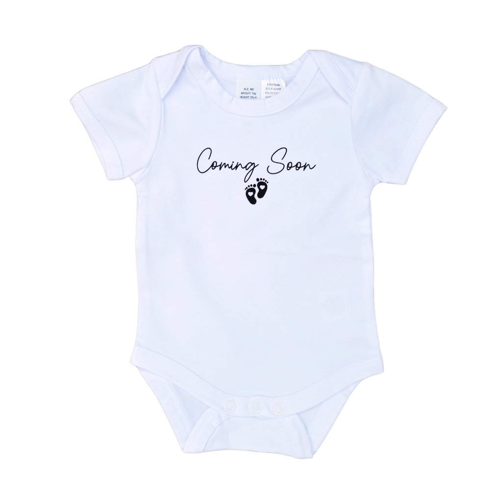 Announcement Onesie Coming Soon Baby Feet (White)