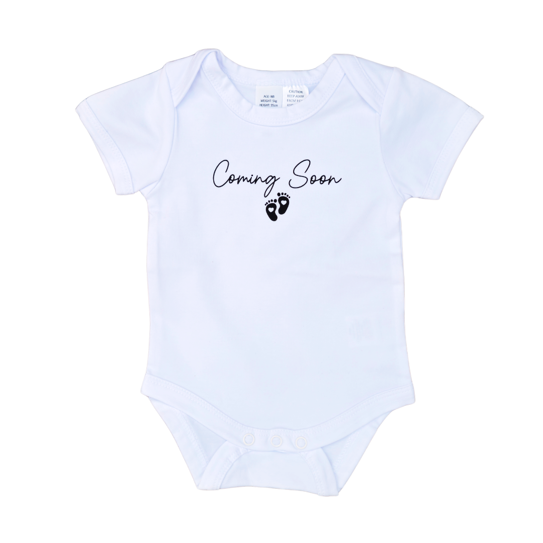 Announcement Onesie Coming Soon Baby Feet (White)