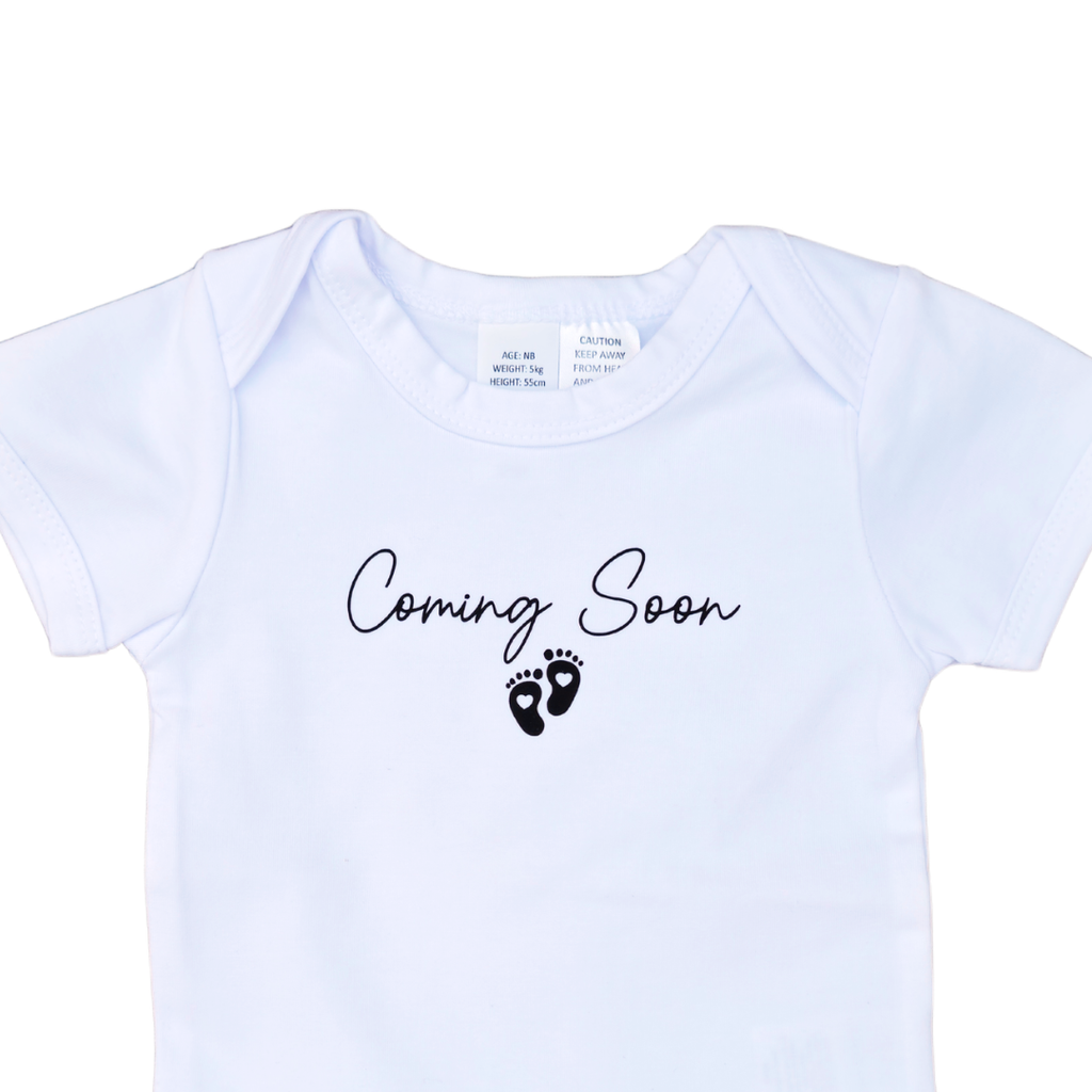 Announcement Onesie Coming Soon Baby Feet (White)