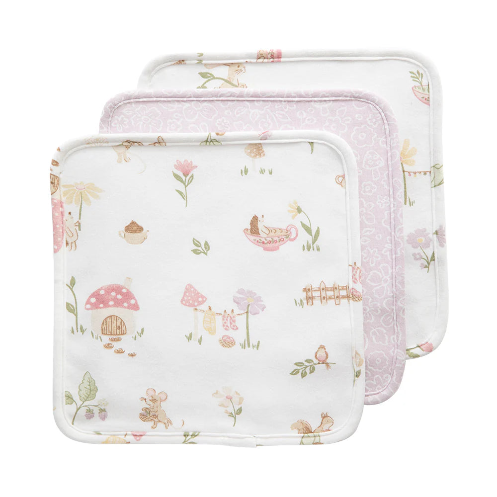 3 Pack Organic Wash Cloths - Whimsical Wonderland