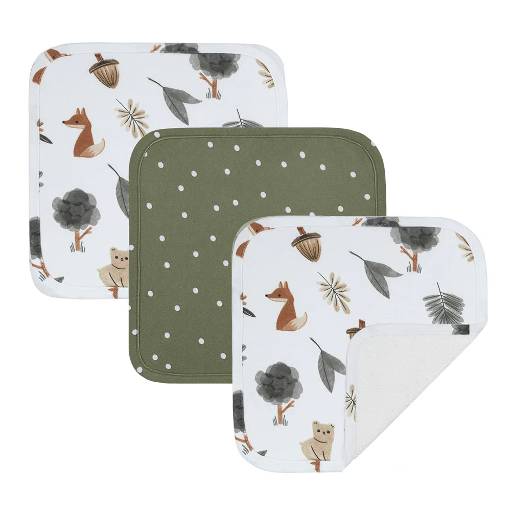 3 Pack Organic Wash Cloths - Forest Retreat
