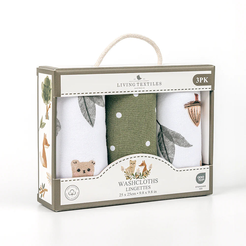 3 Pack Organic Wash Cloths - Forest Retreat