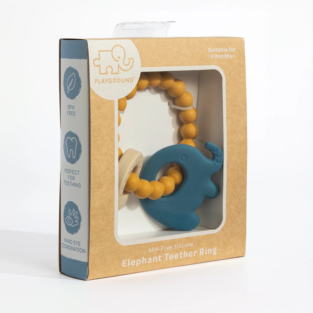 Silicone Elephant Teething Ring - Steel Blue