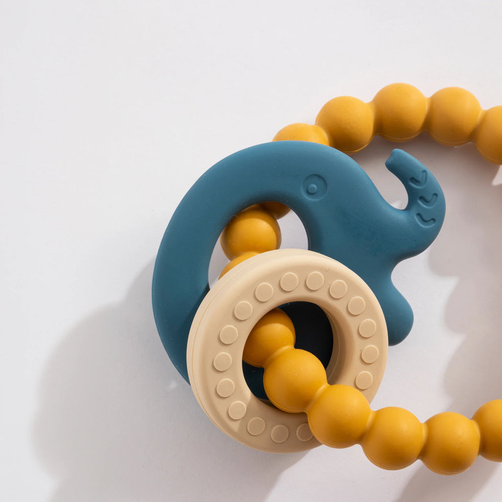 Silicone Elephant Teething Ring - Steel Blue
