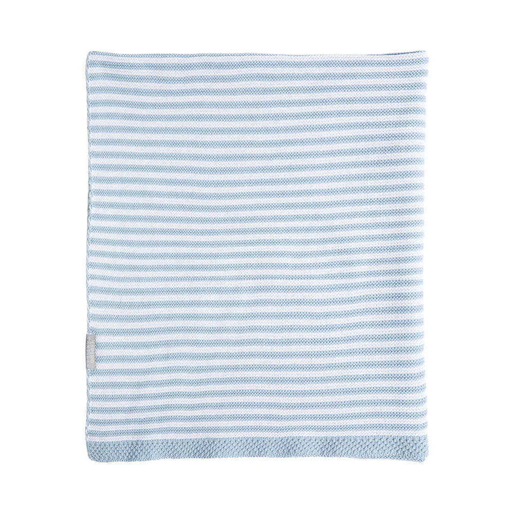 100% Cotton Knit Blanket - Blue Stripe