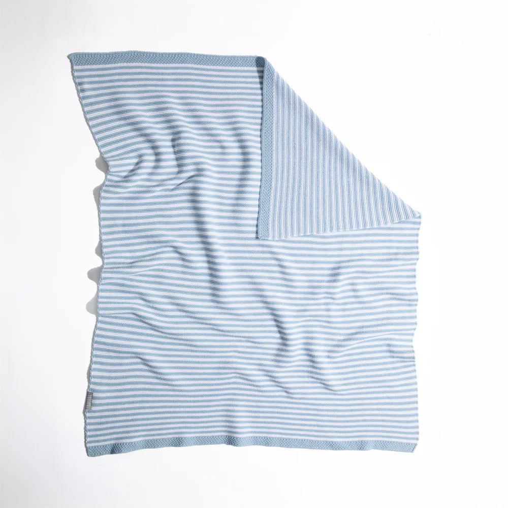 100% Cotton Knit Blanket - Blue Stripe