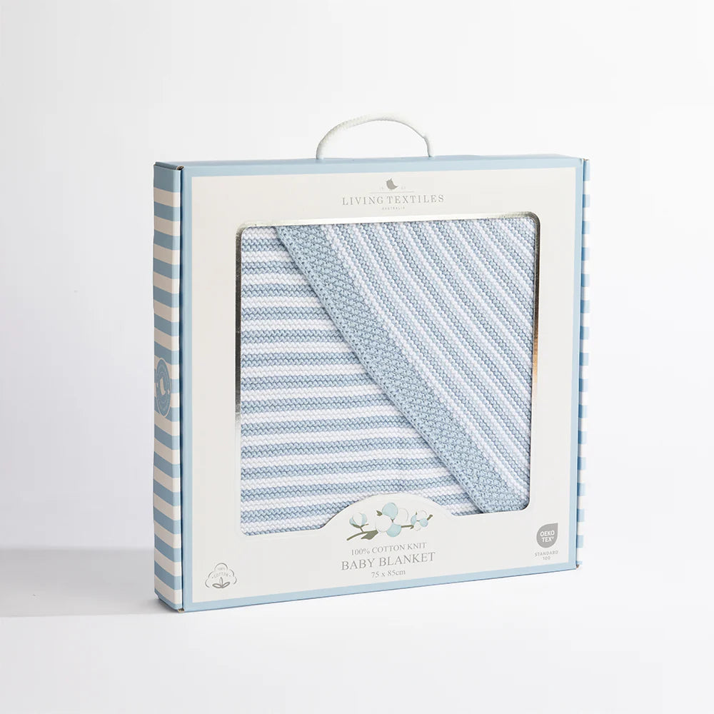 100% Cotton Knit Blanket - Blue Stripe