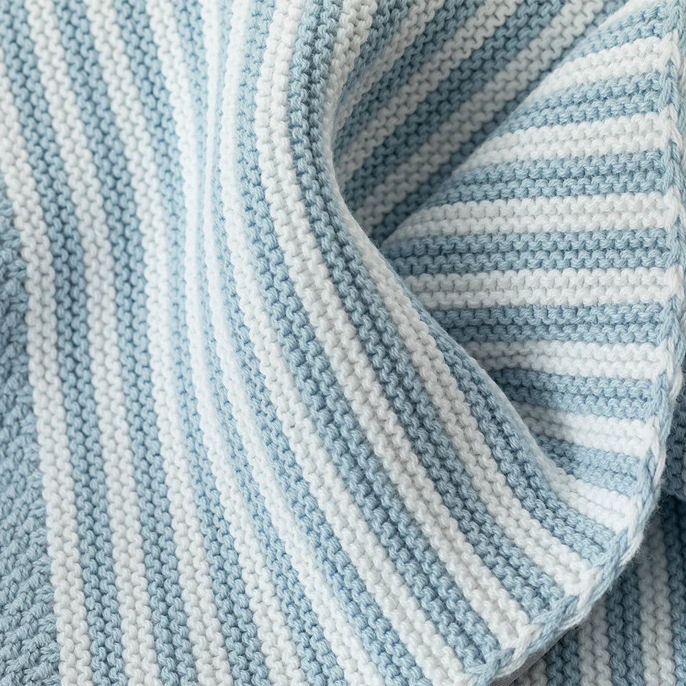 100% Cotton Knit Blanket - Blue Stripe