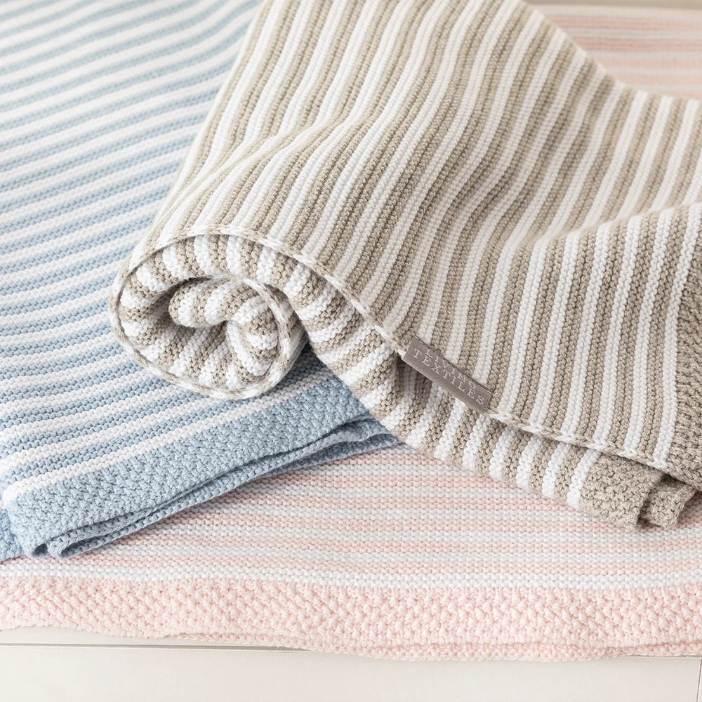 100% Cotton Knit Blanket - Blue Stripe
