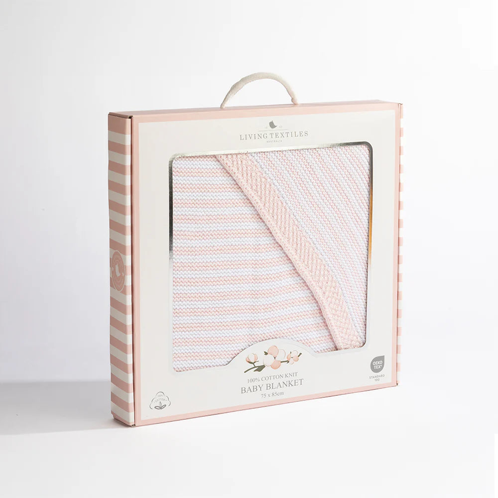 100% Cotton Knit Blanket - Blush Stripe