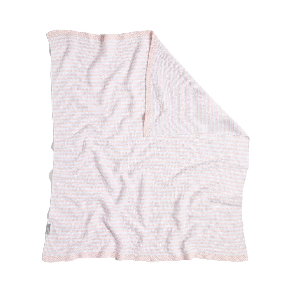 100% Cotton Knit Blanket - Blush Stripe
