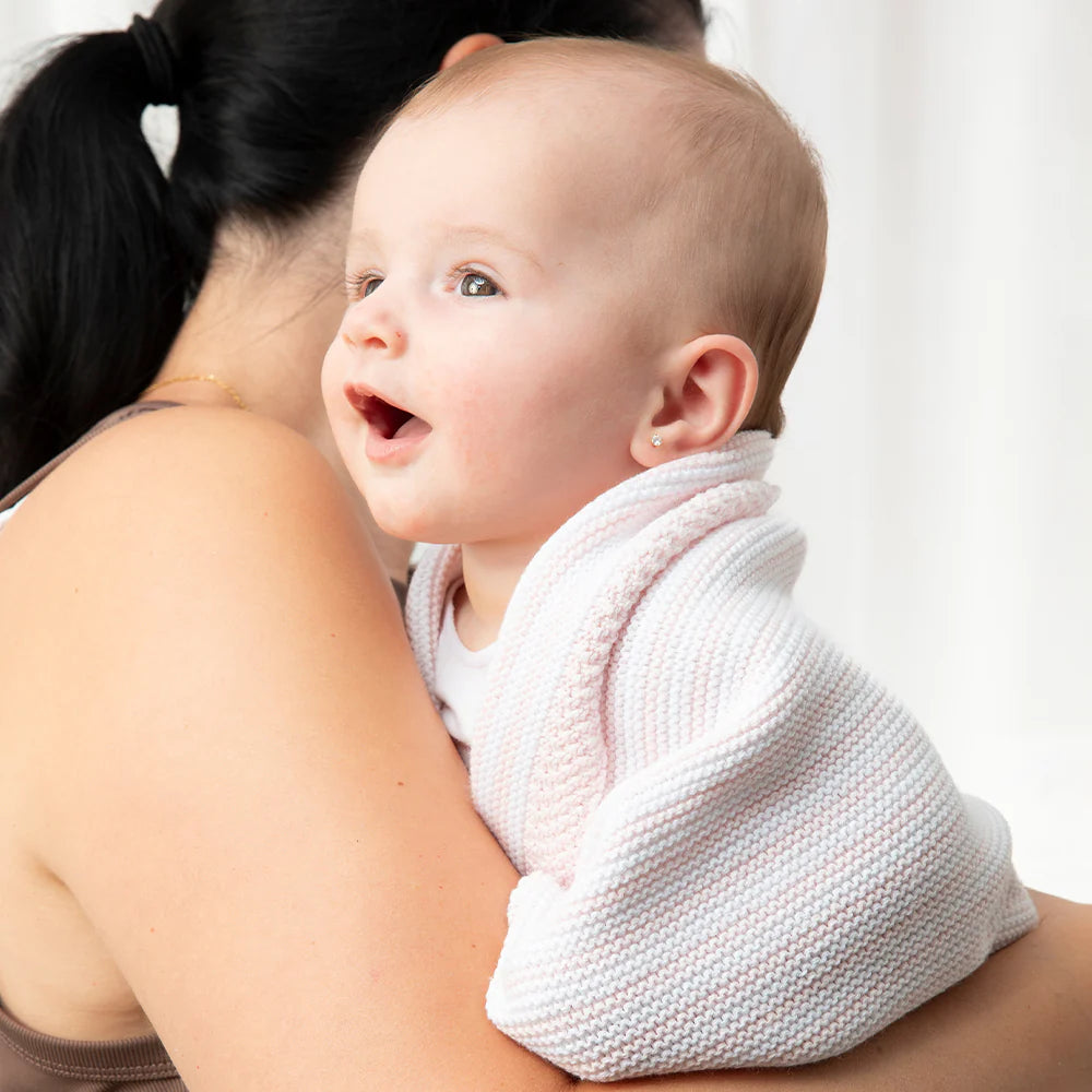 100% Cotton Knit Blanket - Blush Stripe