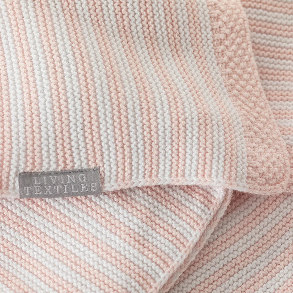 100% Cotton Knit Blanket - Blush Stripe