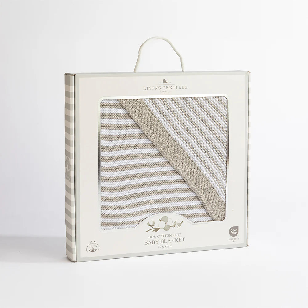 100% Cotton Knit Blanket - Grey Stripe