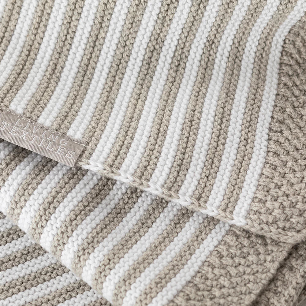 100% Cotton Knit Blanket - Grey Stripe