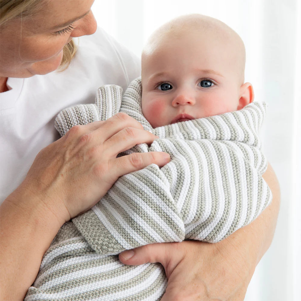100% Cotton Knit Blanket - Grey Stripe