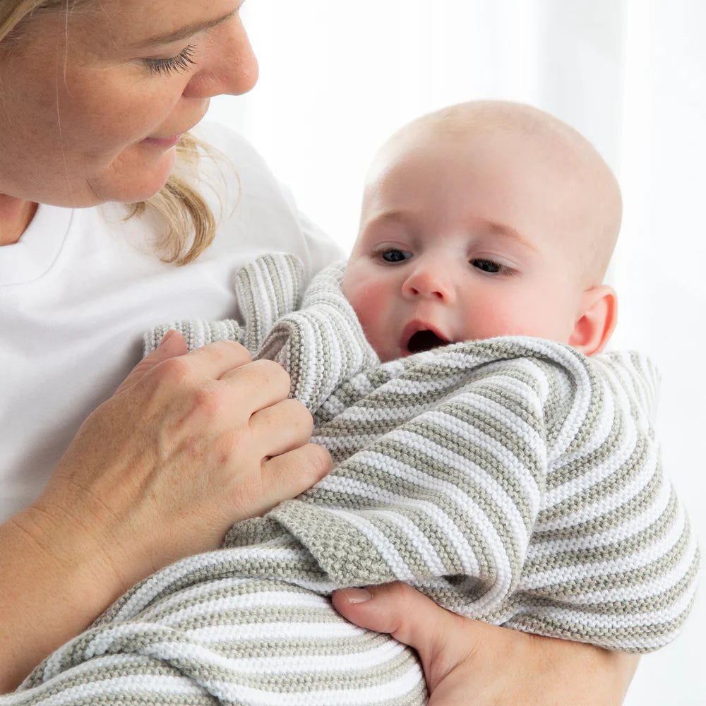 100% Cotton Knit Blanket - Grey Stripe
