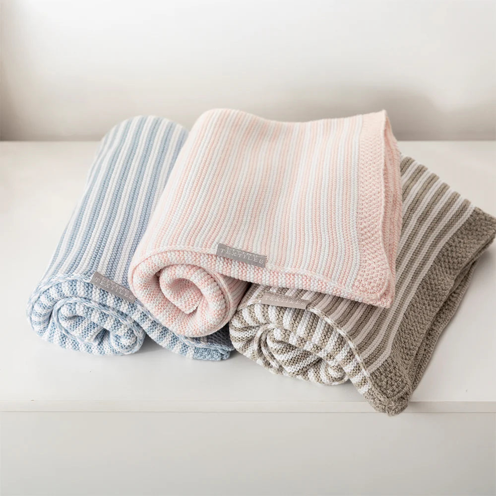 100% Cotton Knit Blanket - Grey Stripe