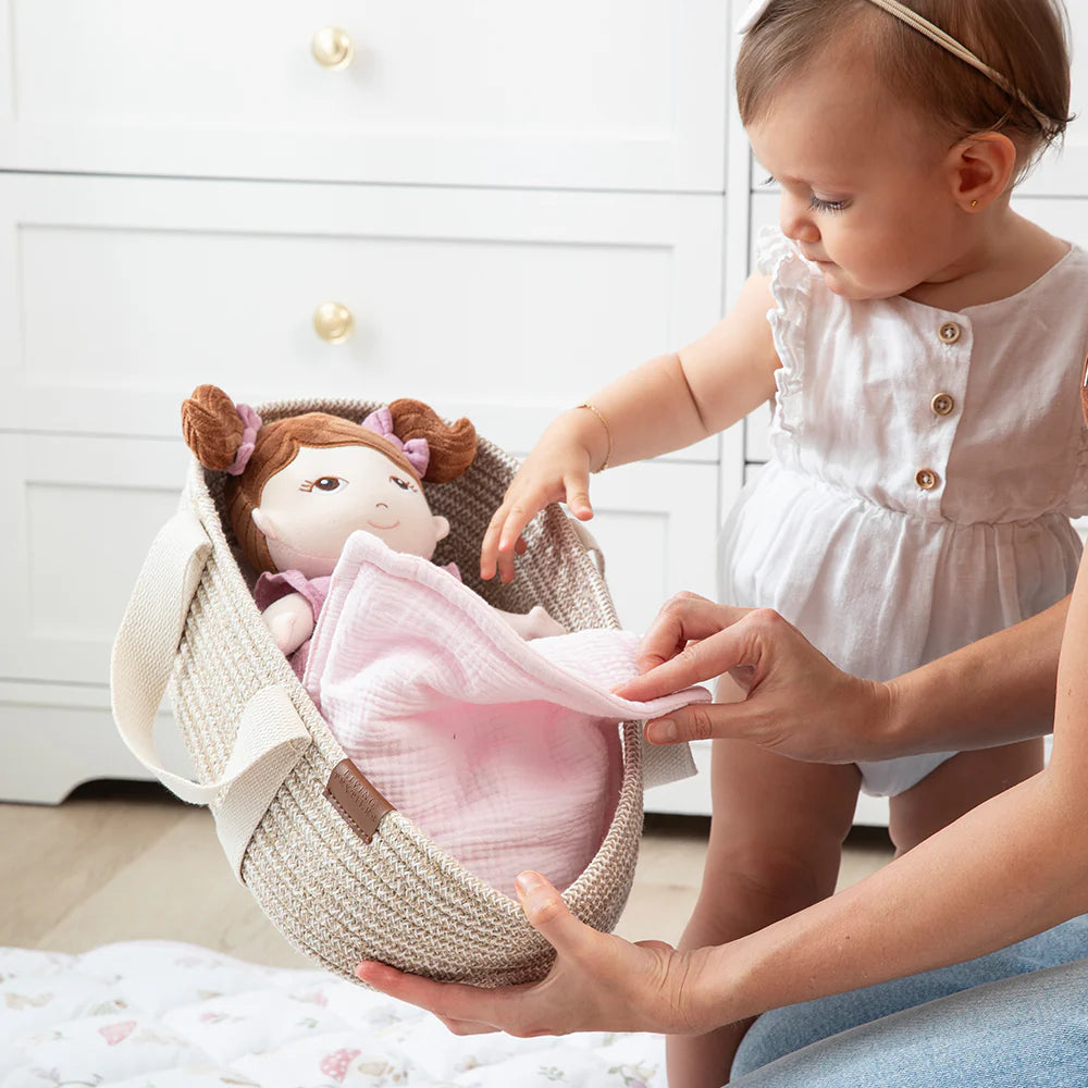 Cotton Rope Doll Moses Basket - Blush