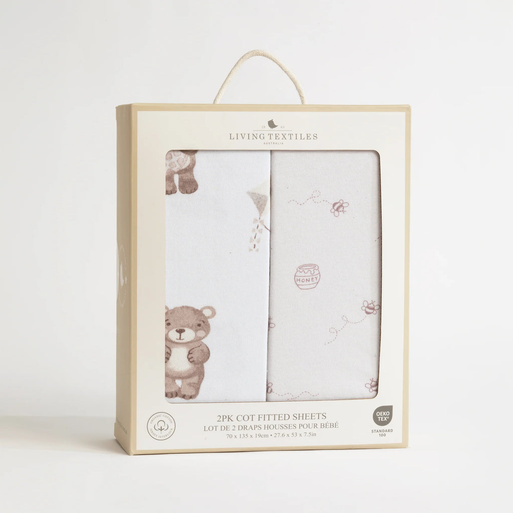 2pk Cot Fitted Sheet - Cuddly Bear