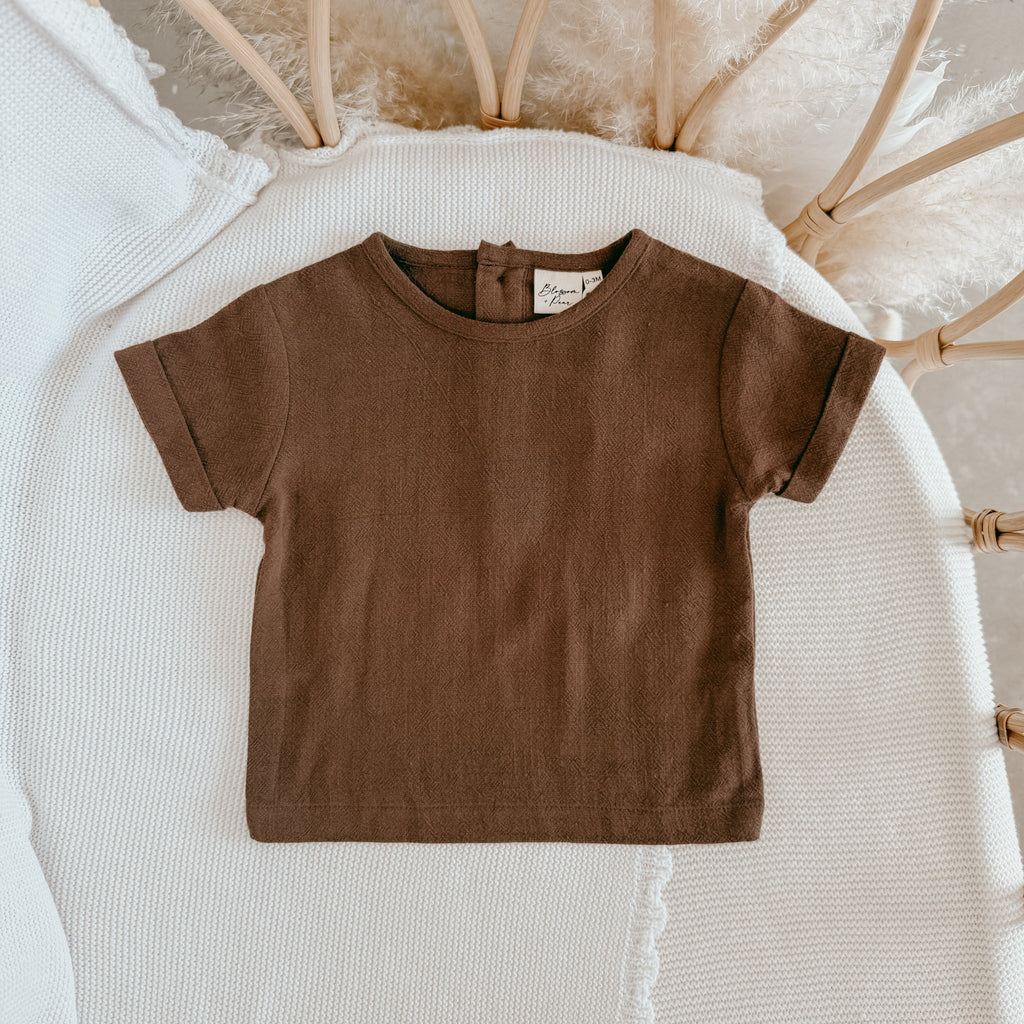 Cocoa Linen Tee - Cuff Sleeve