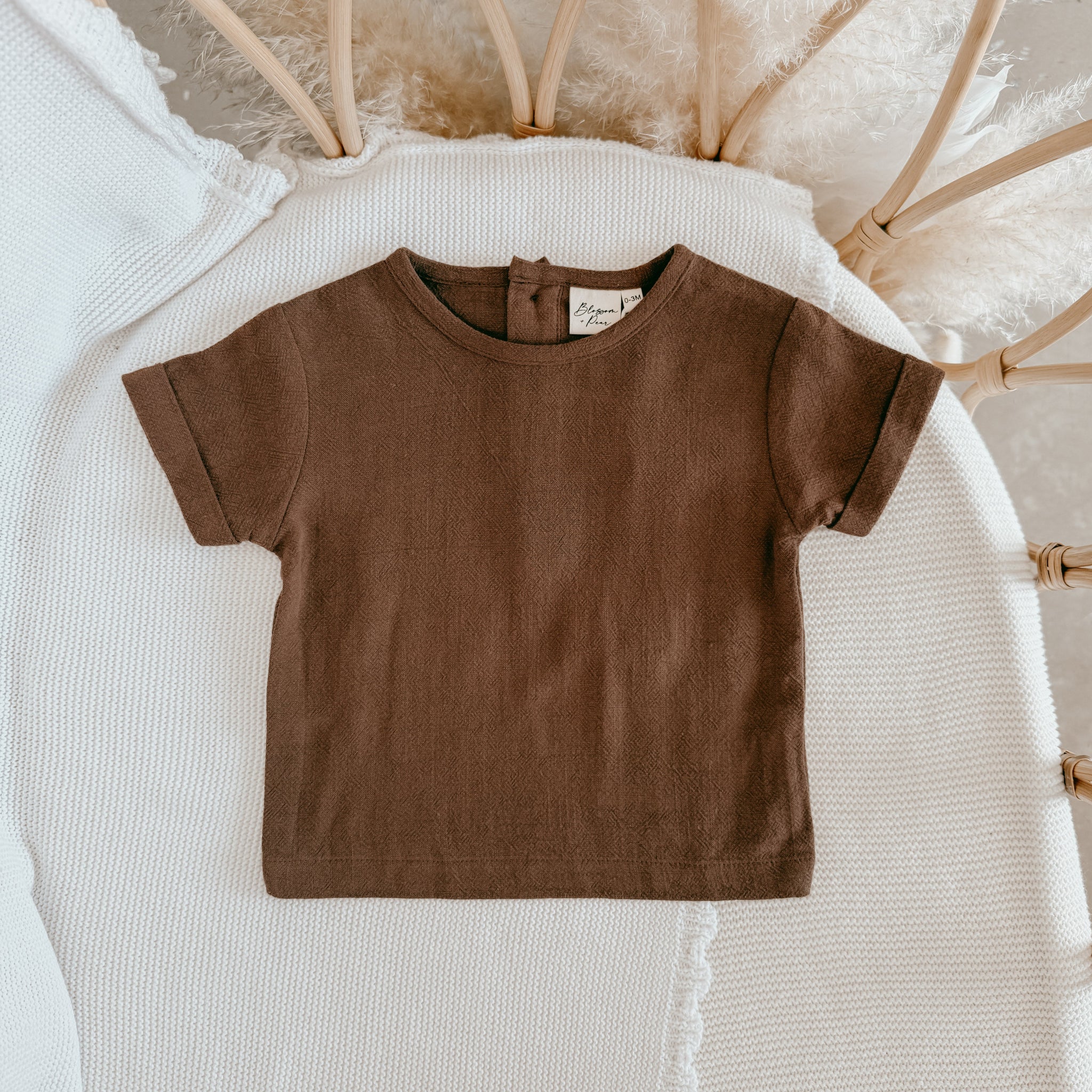 Cocoa Linen Tee - Cuff Sleeve