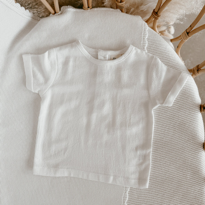 White Linen Tee - Cuff Sleeve