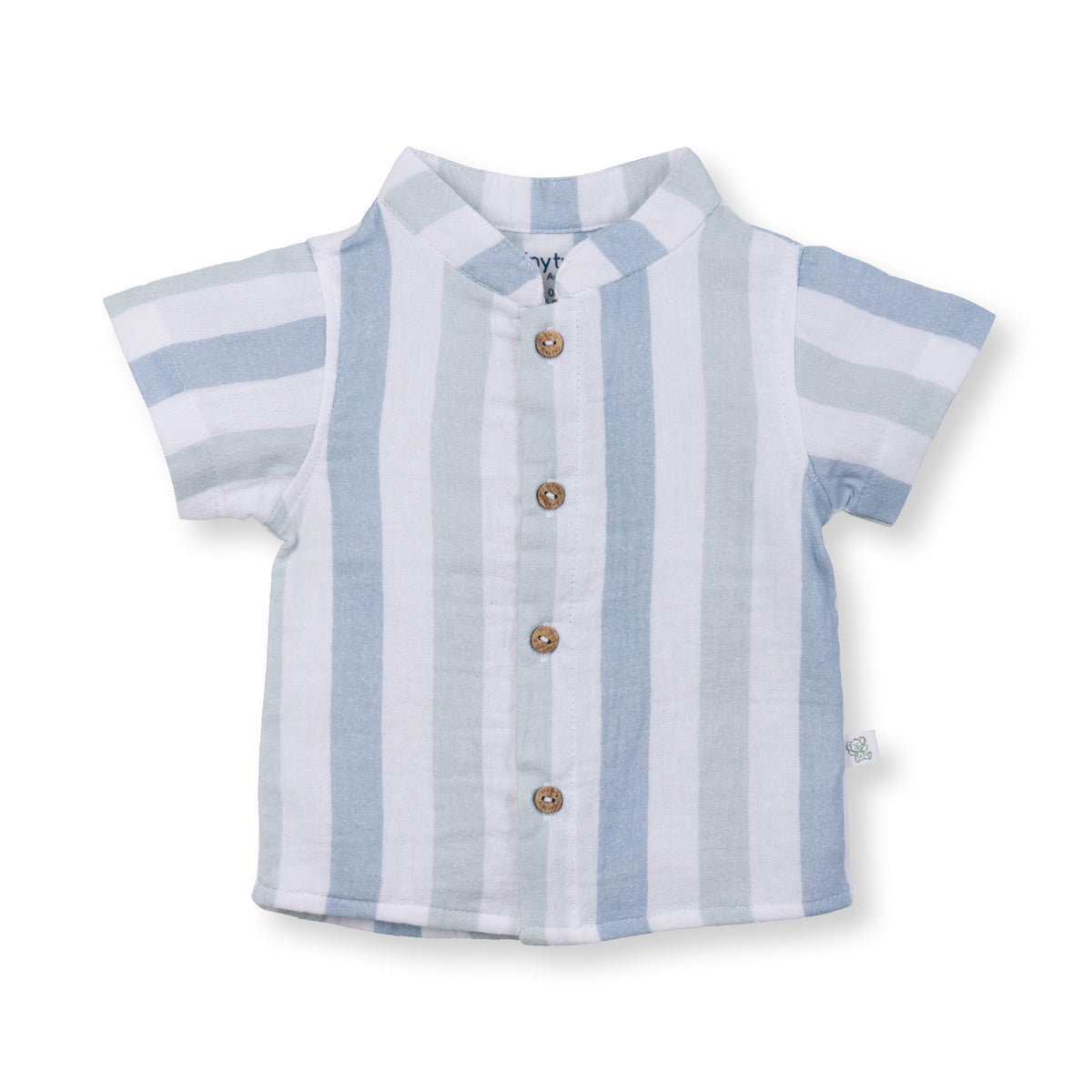 Tiny Twig Ocean Mist Stripes Organic Crinkle Muslin Button up Shirt