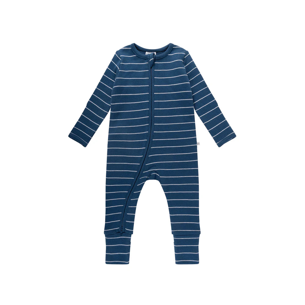 Kynd Baby Waffle Day or Night Onesie - Navy Stripe