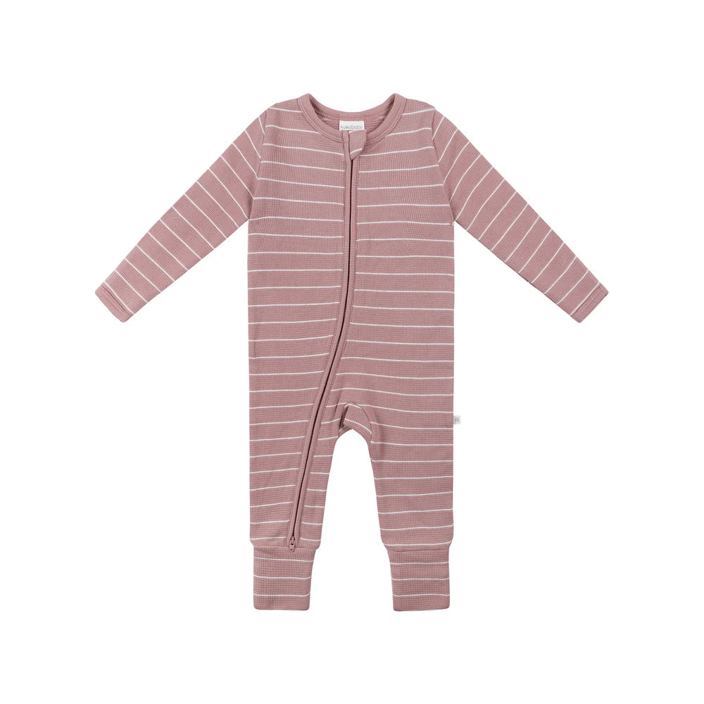 Kynd Baby Waffle Day or Night Onesie - Woodrose Stripe