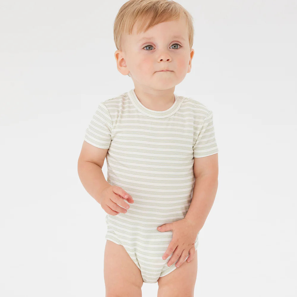 Comfy Bodysuit S.S - Sage Stripe -