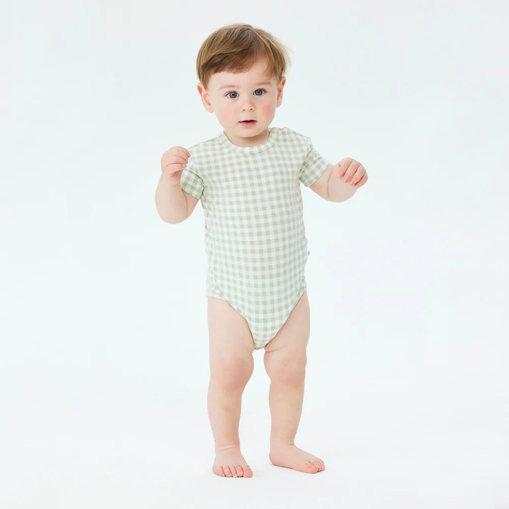 Comfy Bodysuit S.S - Sage Gingham