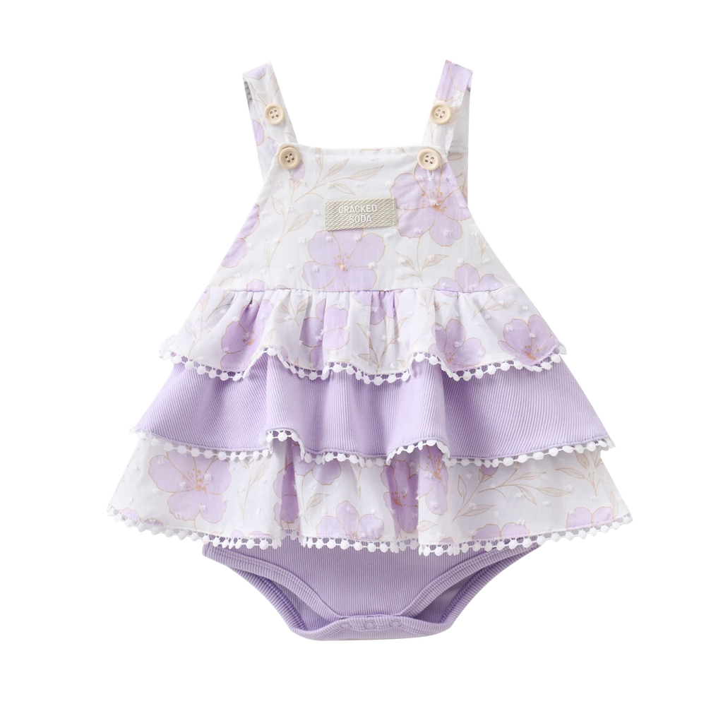 Cracked Soda - Wisteria Layered Bodysuit Dress - Purple Floral