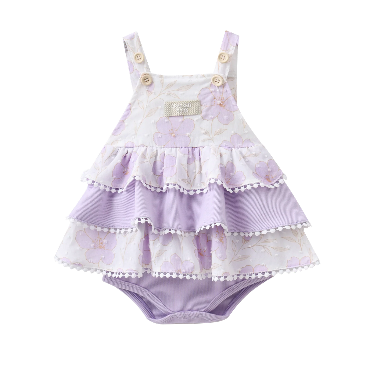 Cracked Soda - Wisteria Layered Bodysuit Dress - Purple Floral