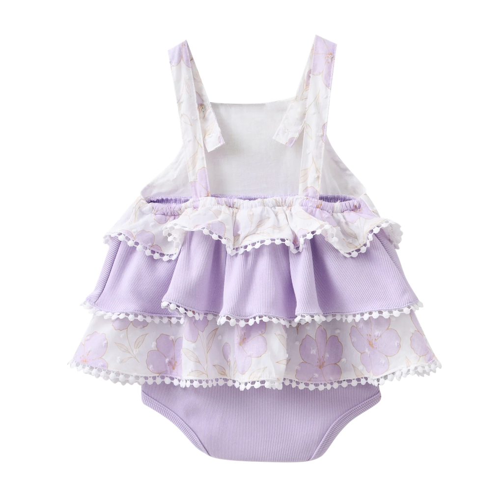 Cracked Soda - Wisteria Layered Bodysuit Dress - Purple Floral