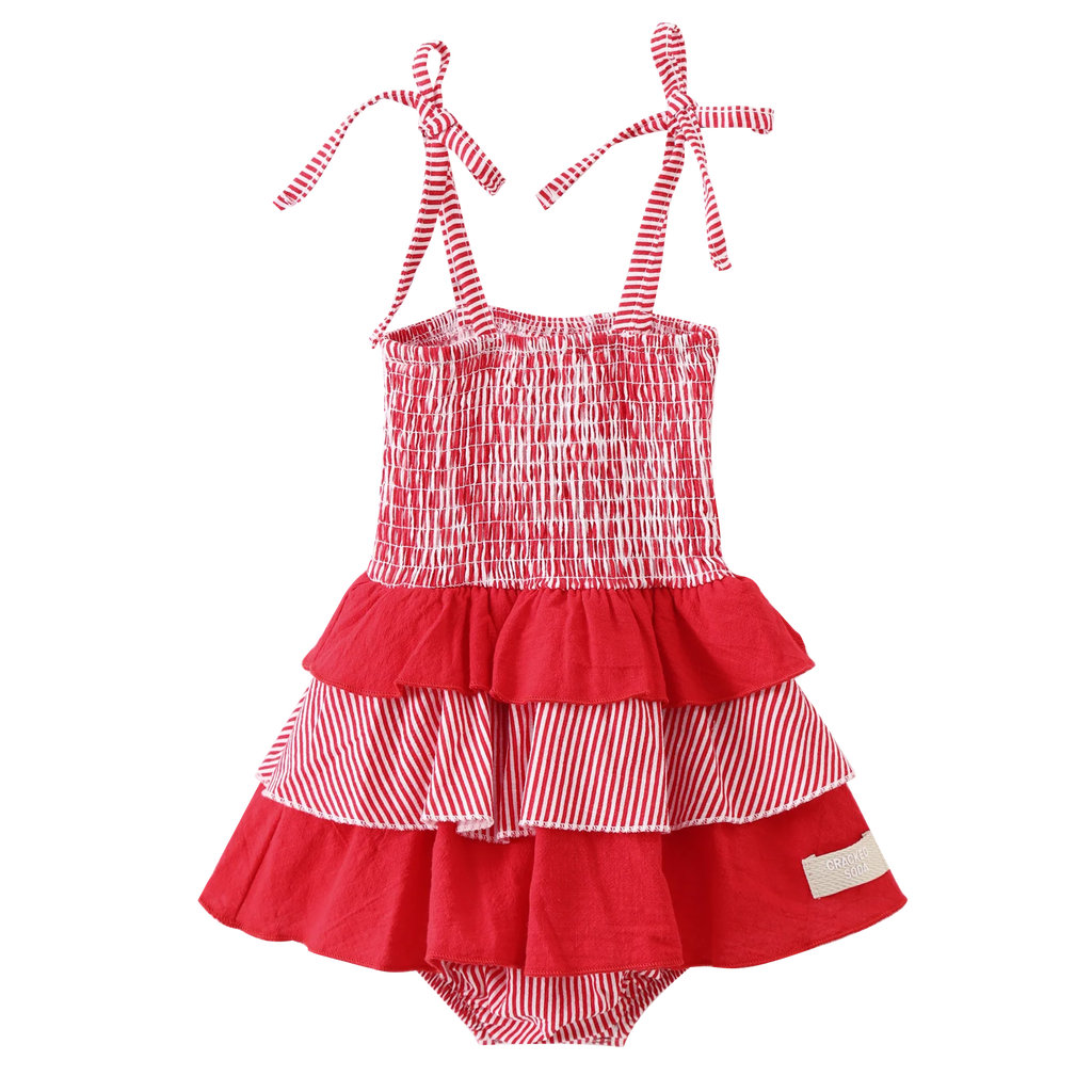 Cracked Soda - London Layered Bodysuit Dress - Red Stripe
