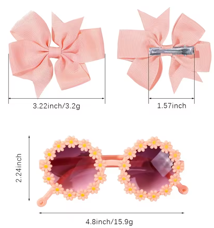 Kids Flower Sunglasses and Hairclip Bows 3 pack - Peach
