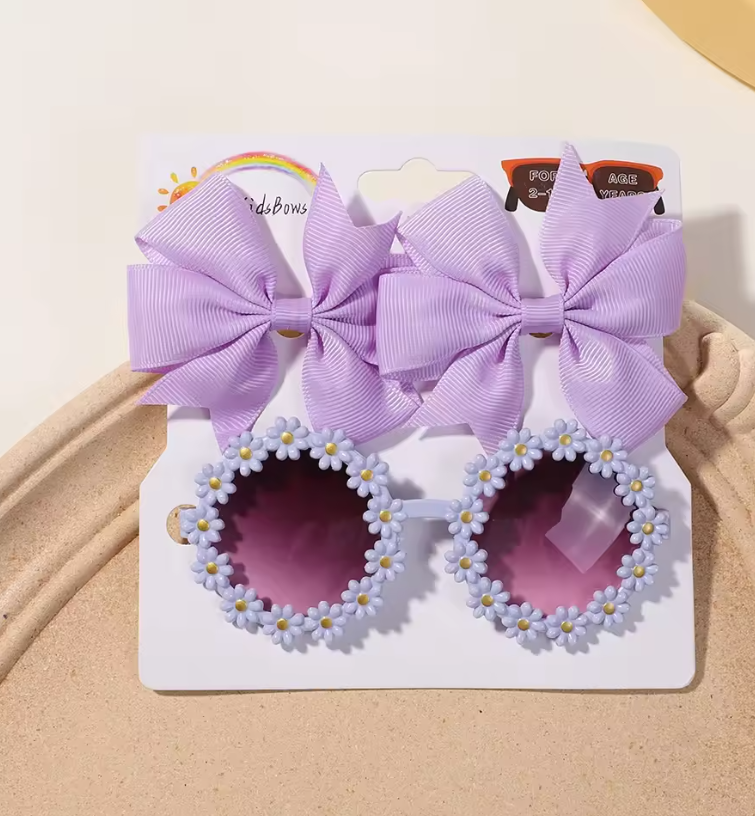 Kids Flower Sunglasses and Hairclip Bows 3 pack - Light Purple