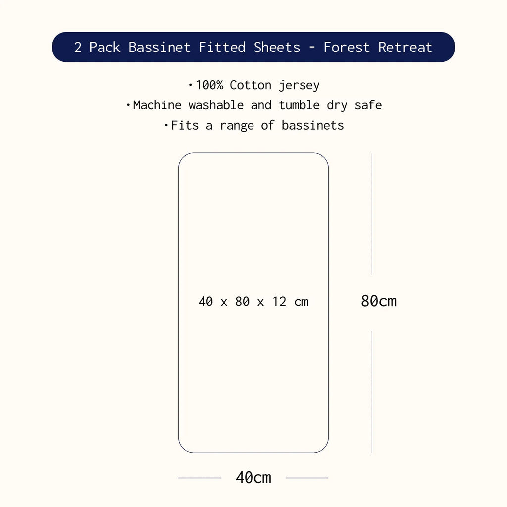 2pk Bassinet Fitted Sheet - Forest Retreat