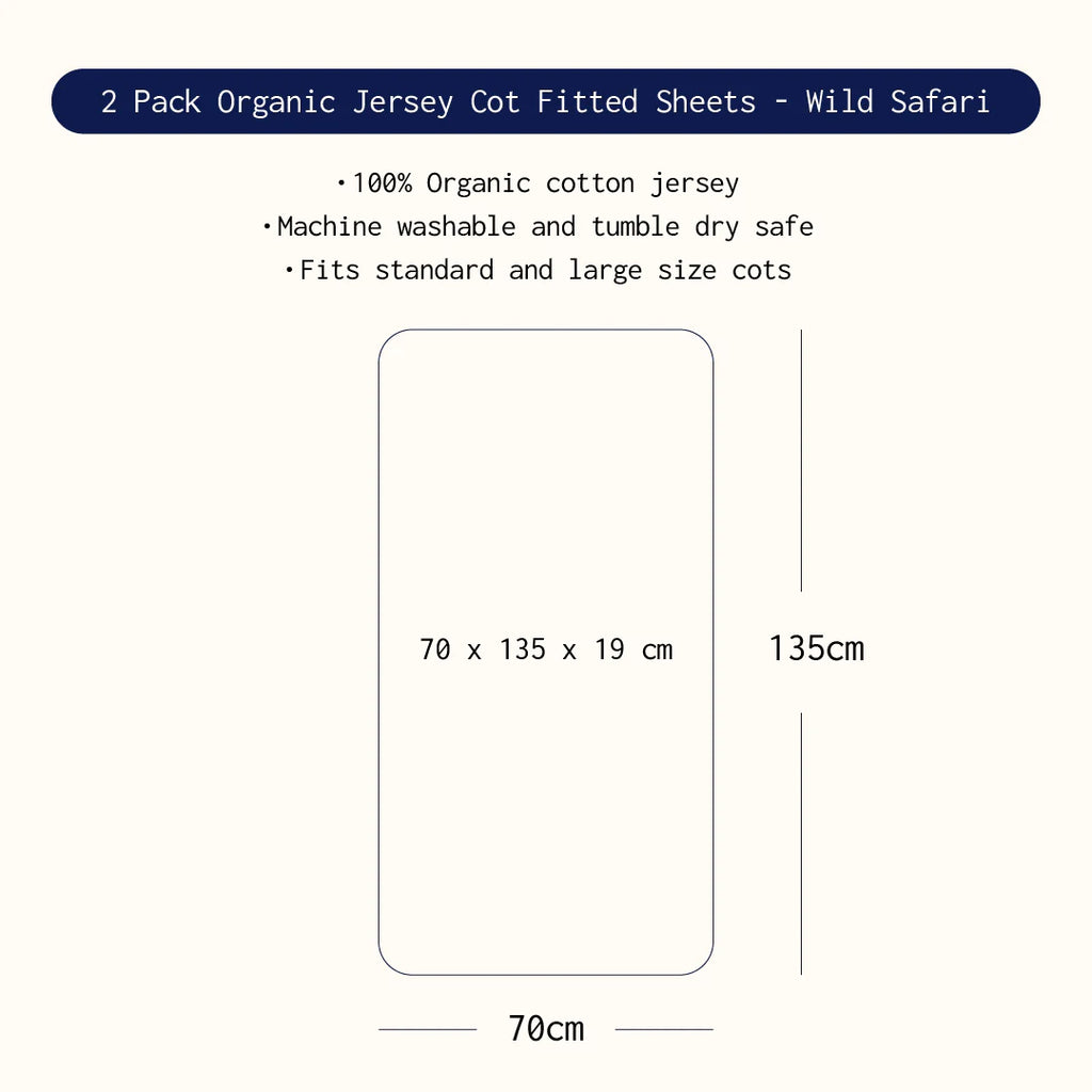 2pk Cot Fitted Sheet - Wild Safari