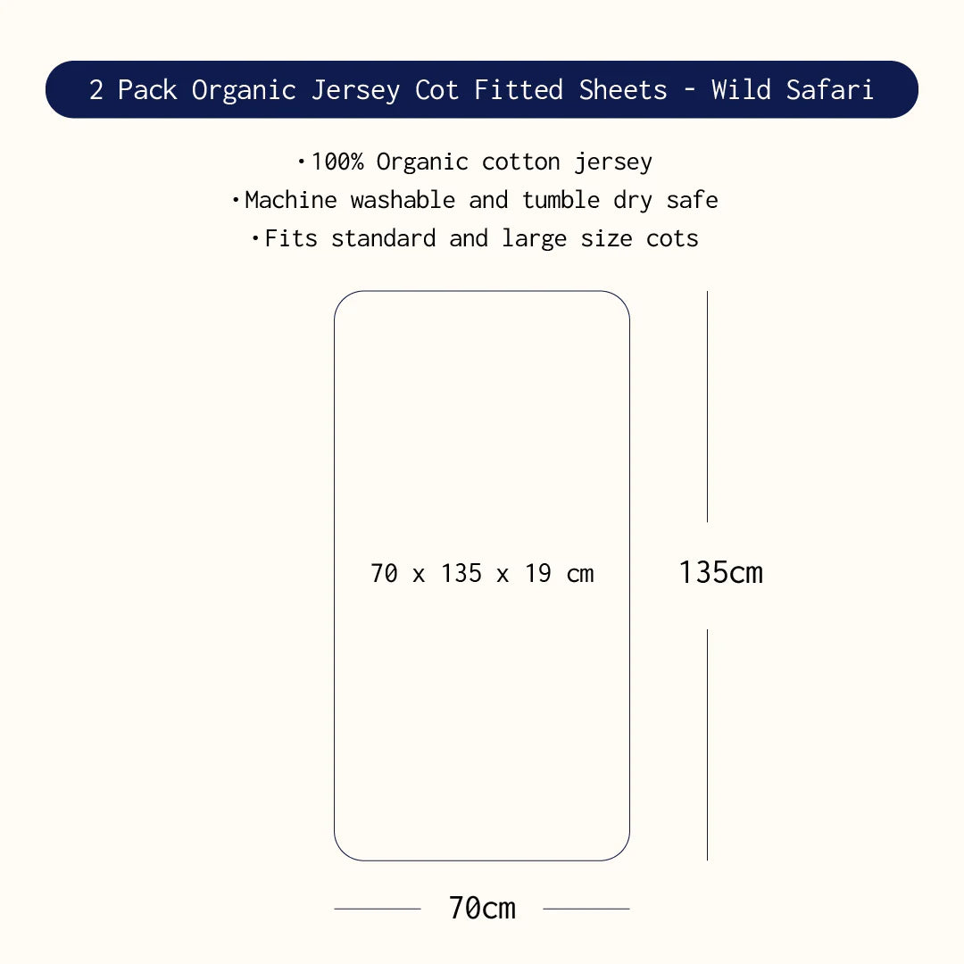 2pk Cot Fitted Sheet - Wild Safari