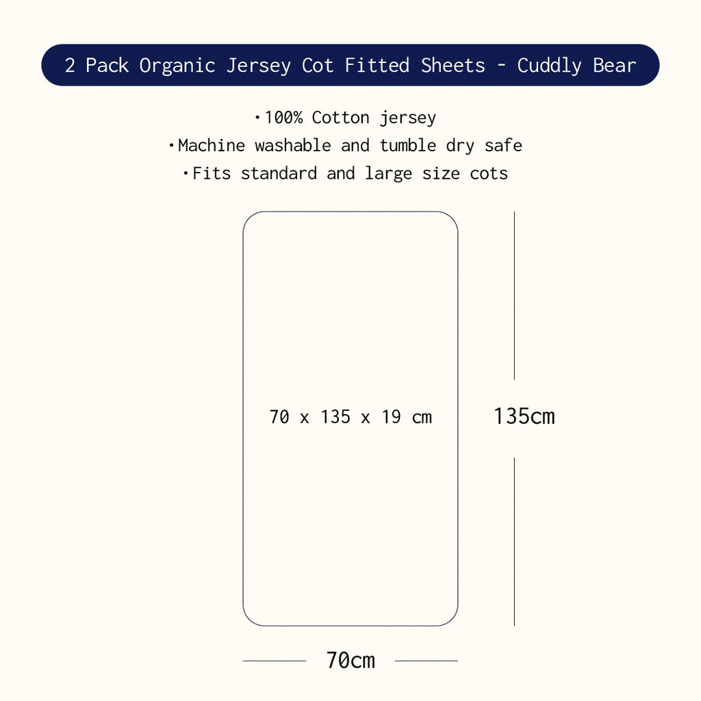 2pk Cot Fitted Sheet - Cuddly Bear