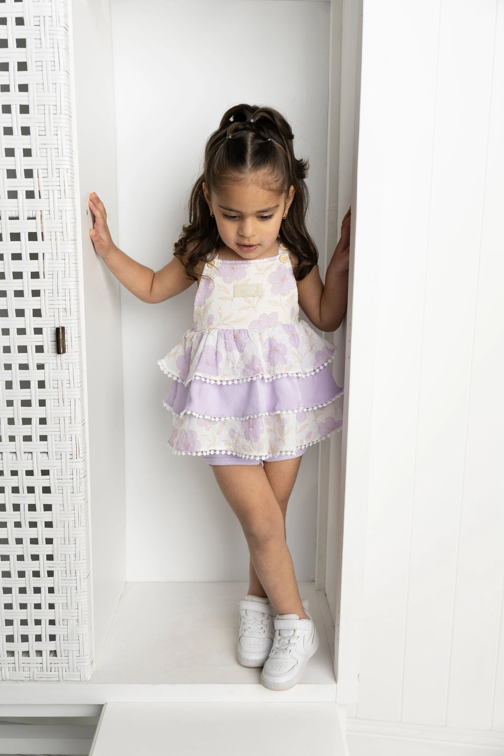 Cracked Soda - Wisteria Layered Bodysuit Dress - Purple Floral