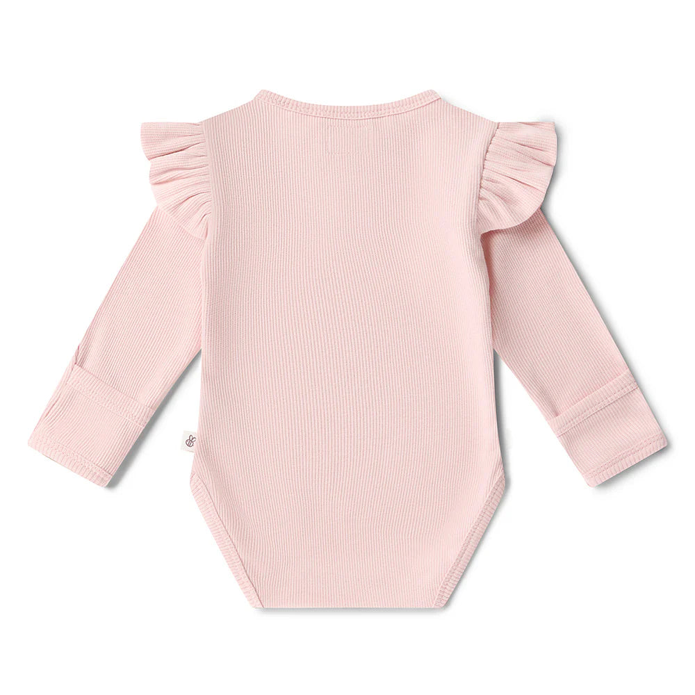 Snuggle Hunny - LS Organic Bodysuit w frill - Baby Pink