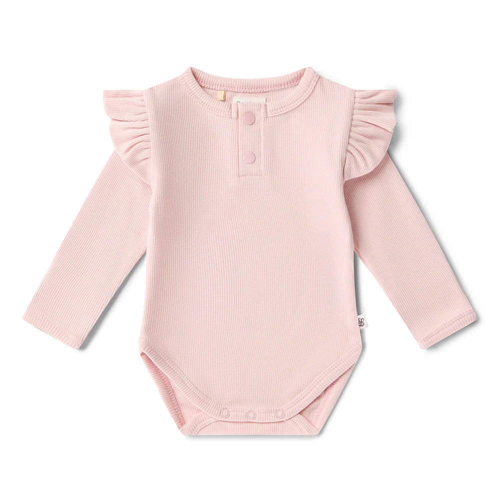 Snuggle Hunny - LS Organic Bodysuit w frill - Baby Pink