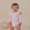 Snuggle Hunny - LS Organic Bodysuit w frill - Baby Pink