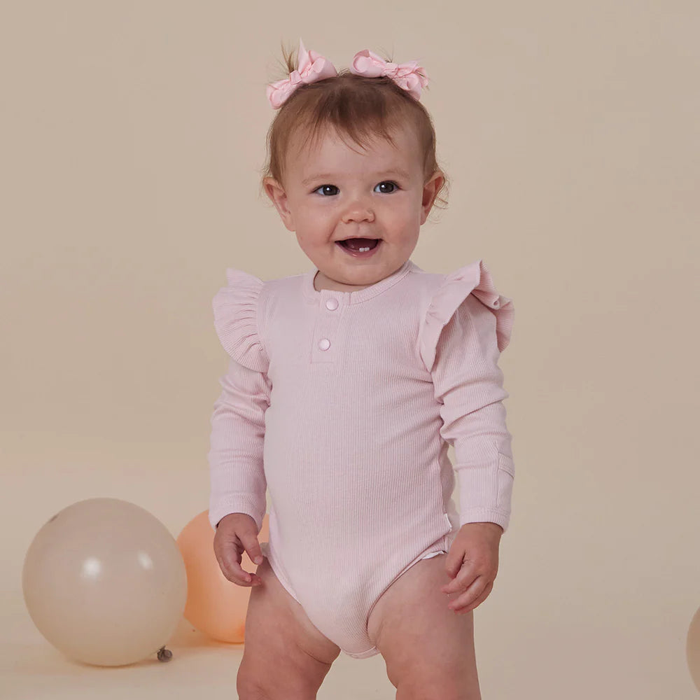 Snuggle Hunny - LS Organic Bodysuit w frill - Baby Pink