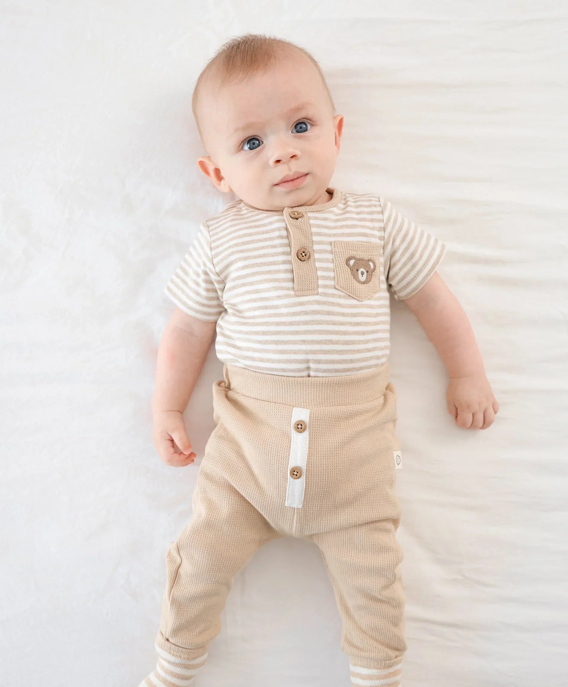 Organic Cotton S.S Bodysuit - Bear & Oat Stripes 0